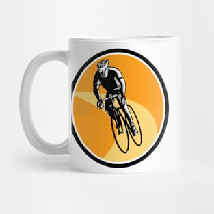 Cyclist Cycling Riding Racing Bike Woodcut Mug